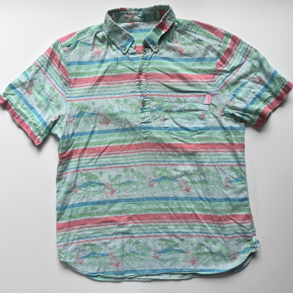 CHUBBIES Pullover Short Sleeve Polo Shirt Mens Medium Windsurfing Beach Tropical